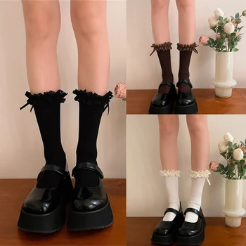 1 Чифт Чорапи в стил принцеси за момичета, Сладки чорапи с волани, Балетные чорапи, чорапи до щиколоток с рюшами и лъкове, Дантелен топ, чорап