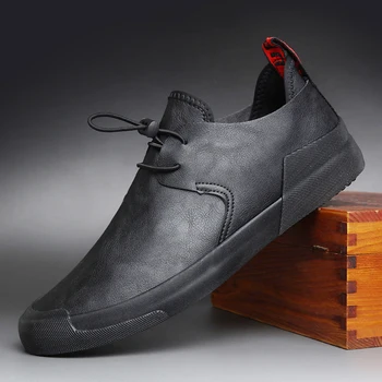 2023 Мъжка кожена ежедневни обувки; сезон пролет-есен; Нови лоферы в изчистен стил; модерен мъжки готини обувки на плоска подметка с шнур