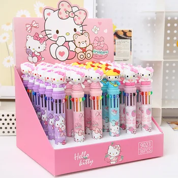 36 бр., нова карикатура на Sanrio Hello Kitty, 10 цвята, химикалка химикалка, красиви цветни графити, маркер за ръце, офис консумативи на едро