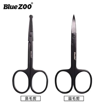 Bluezoo черни остри ножици за вежди с кръгли накрайници 9 см, косата на лицето, на Брадата, козметични ножици от неръждаема стомана