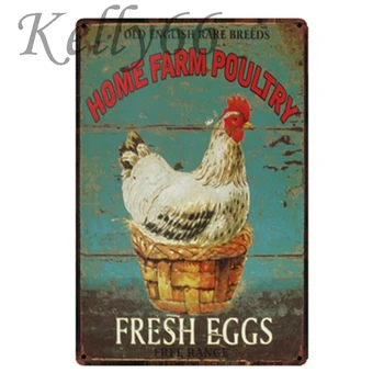 [Kelly66] Пресни Яйца Farm Птица Пиле Реколта Метална Табела Тенекиен Плакат Начало Декор Бар Стенни Художествена Рисувани 20*30 СМ Размер на y-1442