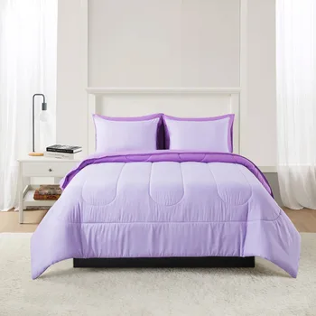 Mainstays Однотонная лилаво легло в чанта, изработена от 7 теми, комплект одеяла с чаршафите, King