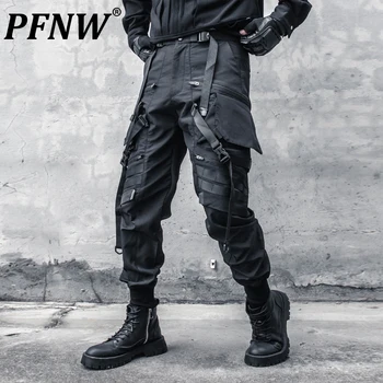 PFNW Мъжки Панталони Карго Оригинален и Функционален Гащеризон с панделка, Нишевый Дизайн, Модерен Тъмно Облекло с Колан, пънк-готически панталони Tide 12Z4576