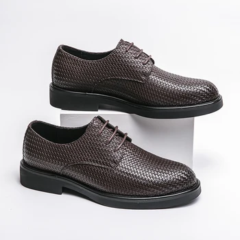 Висококачествена Марка Мъжки кожени обувки дантела, мъжки Проста ежедневни обувки за конференции, Бизнес обувки, Мъжки официалната обувки от висок клас
