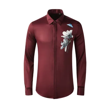 Висококачествени луксозни бижута, изискана риза с дълги ръкави и с бродерия във формата на лотос, мъжки бели памучни ризи с отложным яка и копчета