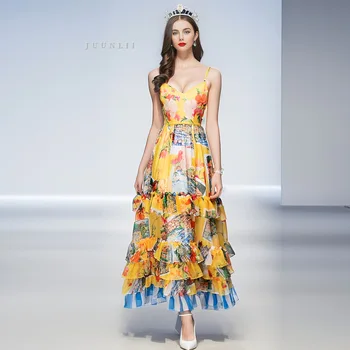 Висококачествено рокля на бретелях с цветя модел за почивка на море, детско лятно 2023 ново есен френското рокля макси