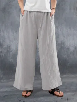 Дамски панталони есен-зима широки памучни панталони с джобове, обикновен дамски панталони, с високо качество, директна доставка на YXZY1010