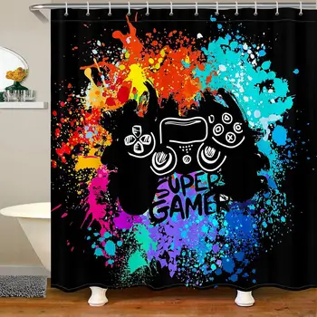 Детски Геймерские Тъканни Завеси за душ видео игри за момчета Завеса за баня Геймпад за оцветяване на вани, душ Завеса за душ Декор на детска баня
