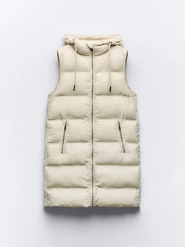 Есенно-зимно дамско водонепроницаемое дълго палто с качулка със средна дължина, Пуховик, Нова яке без ръкави, Връхни дрехи