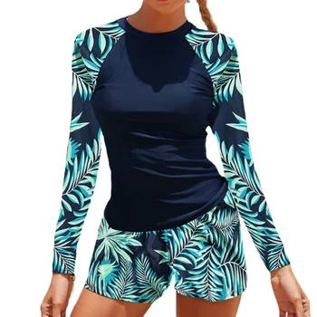 Жена комплект бански, Дамски бански костюми с дълги ръкави, 2023, Плажни дрехи за сърфиране в интернет, басейн, Бански костюми от две части, с къси панталони