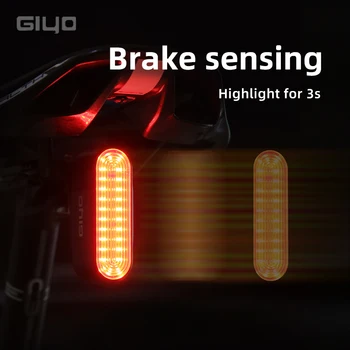 Задна светлина сензор за спиране на мотора Giyo, 6 режима на осветление, Умни задните светлини IP66, Водоустойчив велосипедни фарове 800mAh Type-C, Велосипедни фарове