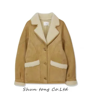 Зимна топла удебелена плюшен яке, палто за жени, модерен, Хай стрийт тенденция, плюшен однобортная яке, дамски връхни дрехи, блузи