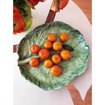 Керамични подглазурная чиния за плодова салата ръчно рисувани европейския декор за хола декоративна чиния от зелеви листа