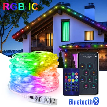 Коледна украса Led гирлянди За украса на сватбената стая Създава празнично осветление RGBIC се захранва от USB и управление на Bluetooth