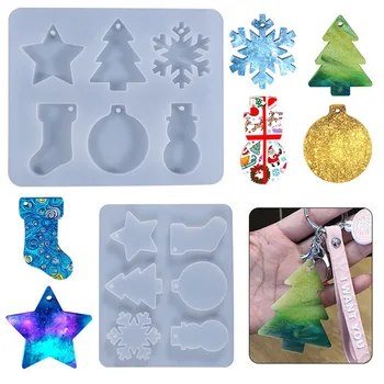 Коледна форма на DIY Crystal Епоксидна Смола форма на Снежинка, Снежен човек Лосове Висулка Ключодържател Списък на Бижута Комплект силиконови форми За катран