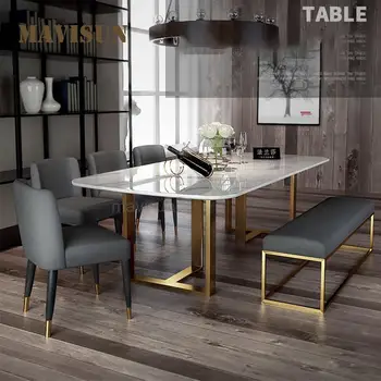 Комбинация от домашен маса и столове с мраморен плот в Скандинавски стил за Хранене, Модерна минималистичная Проста Кухненски мебели