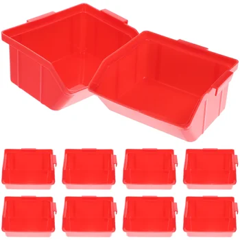 Комплект кутии за съхранение: 10 бр Система за гаражни рафтове, Органайзер за инструменти, Червени контейнери за подреждане, Кубични кошница за съхранение на инструменти