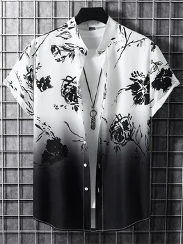 Летен топ с 3D принтом в формата на цветя, мъжки летни Хавайски плажни ризи, градинска празнична мъжки дишаща градинска дрехи с къс ръкав