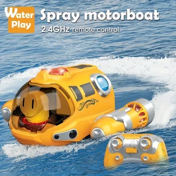 Лодка с дистанционно управление за деца с функция за пръскане, дистанционно управление на 2,4 Ghz, Радио-управляеми лодки за възрастни и деца, Играчки за басейн