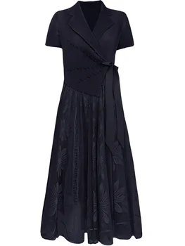 Лятото Сетчатое рокля с бродерия на мъниста, Черно Секси Елегантна рокля midi дантела с къс ръкав, Празнична Розова ежедневна рокля