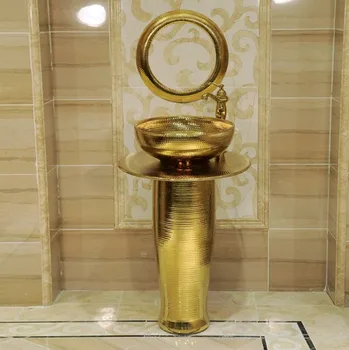 Мивка с художествена колона в европейски стил, бар-часова рецепция, открит мивка, керамичен златен вградена мивка