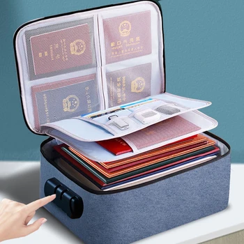 Многопластова чанта за съхранение на документи, Многофункционална кутия за съхранение с голям капацитет, Кредитна карта, шофьорска книжка, важен документ с ключалка