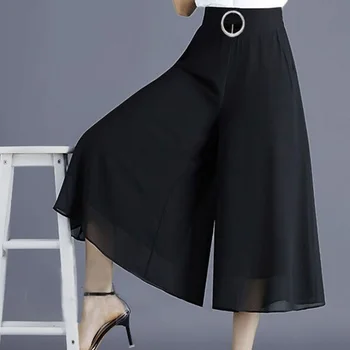 Модни Свободни еластични панталони с висока талия, обикновена шифоновые панталони в сгъвката, Дамски ежедневни капри 2023 година на издаване, Оверсайз, Офис женски обувки, ежедневни капри, за да пътуват до работа