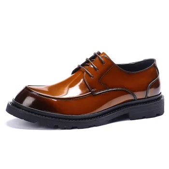 Мъжки Обувки-Oxfords от естествена кожа, Бизнес Модельная Сватбени Обувки с Перфорации тип 