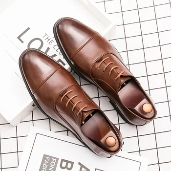 Мъжки Обувки от естествена кожа, Официална Обувки С остър Чучур, Гъвкави Мъжки Офис Бизнес Обувки дантела Елегантна Костюмная обувки, Голям Размер： 38-48