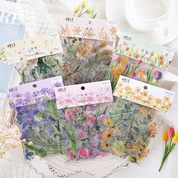 Набор от стикери с цветя 40 бр., свежо цвете, растение, Прозрачна, Водоустойчива маргаритка, украса за ръце, материал за scrapbooking