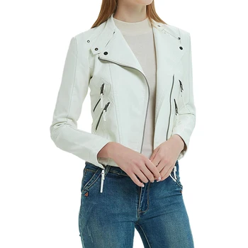 Нова кожено яке, Модерно Класическо дамско късо байковое палто в Рок стил с ревера на ципове, Лесна топли дрехи от изкуствена кожа, Градинска облекло