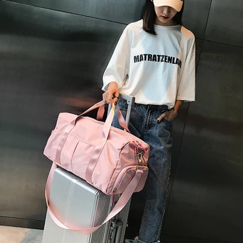 Нова Мода Мъжка чанта, чанта с голям капацитет, Черна и Розова Дамска чанта за багаж, зона за суха и влажна обувки, Разделение за спорт и Фитнес