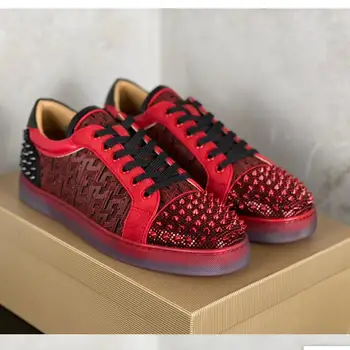 Основен Луксозен Дизайн с нитове, Ежедневни обувки с червена подметка, Маратонки за жени, Мъже, двойки, спортни обувки на платформа, маратонки