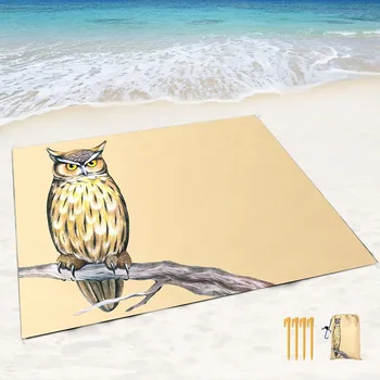 Плажна одеяло, защитено от пясък, ръчно рисувани Мультяшная Бухал, Водоустойчив Плажен мат, Лесно Быстросохнущее Одеало за пикник, туризъм, къмпинг
