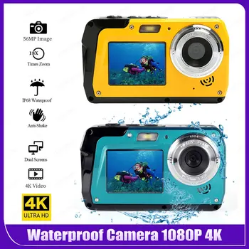 Подводна камера 4K с два екрана на HD 2,7 K 56MP, цифров водоустойчива камера-рекордер със защита от разклащане, разпознаване на лица, място за гмуркане