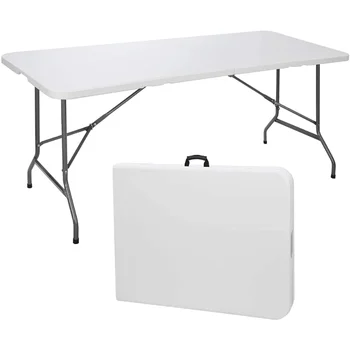 Сгъваема маса SKONYON, 6 фута, foldout половина, Пластмасова маса за пикник, бял