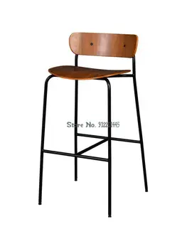 Скандинавски iron бар стол проста висока бар стол от масивно дърво творчески бар стол от орехово дърво домакински 65 см бар стол черен