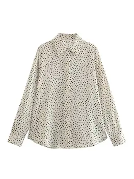 ТРАФИКА на най-Новите Летни Дамски блузи с принтом в грах 2023, Женски отложной яка, Однобортная ежедневни тънка риза с дълъг ръкав, топ