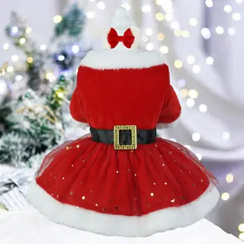 Удобен за кожата Рокля за домашни любимци, Празнични костюми за домашни любимци, Блестящо Сетчатое рокля на Дядо Коледа, Мишурная плат, Облечи Дядо Коледа за Коледа