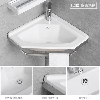 Ъглова мивка за баня, подвесная мивка за измиване на лицето, малка мини-апартамент, монтиране на керамични триъгълна мивка