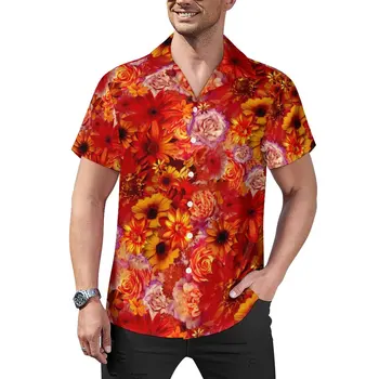Ярки Цветни Блузи, Мъжки Ежедневни Ризи С Червени Маргаритками, Хавайска Риза с къс ръкав и Принтом Y2K, Негабаритная Риза За Почивка, Идея за Подарък